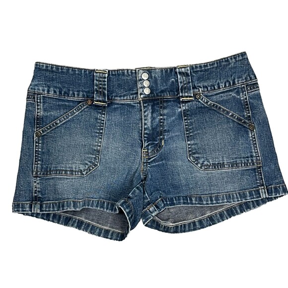 Old Navy Y2K Denim Shorts 6 Ultra Low Rise Stretch Blue Jean Vintage Flap Pocket - Picture 1 of 5